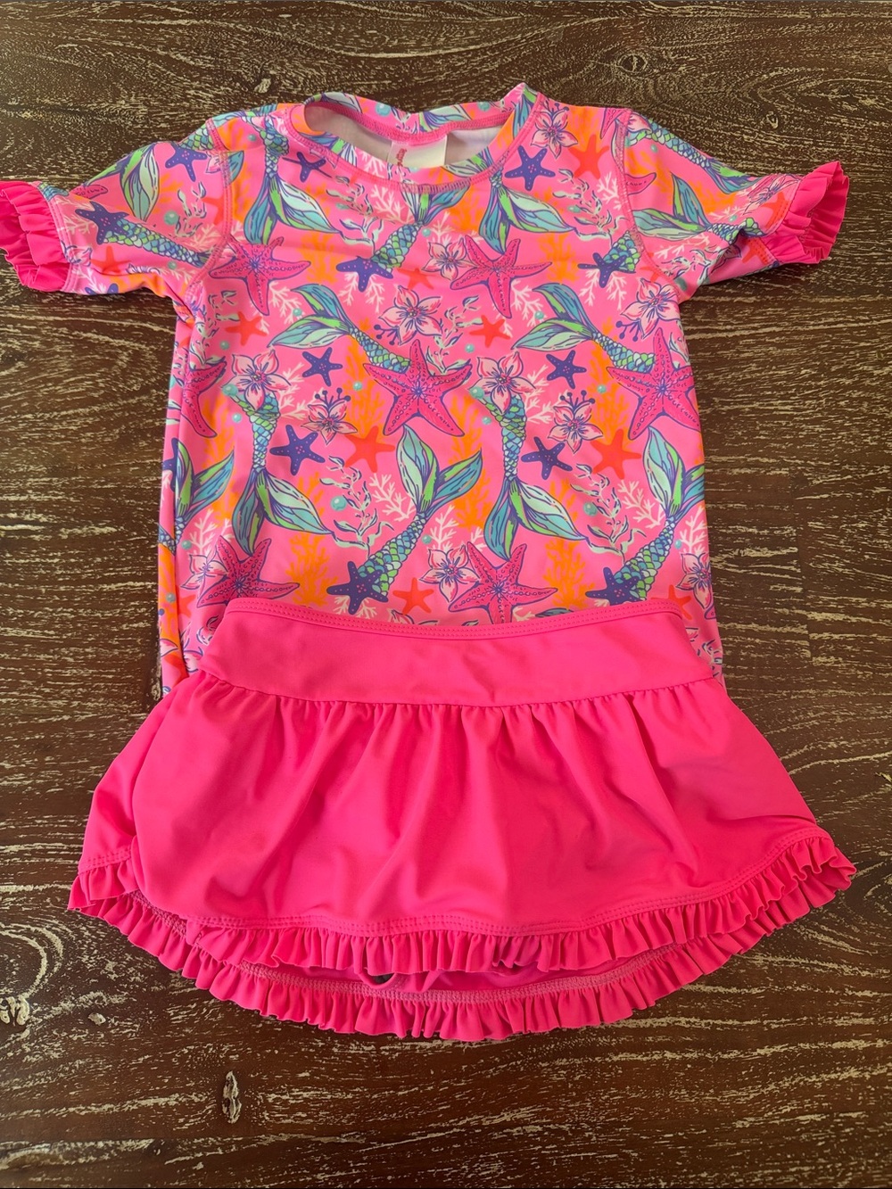 Girls' Pink Starfish Print Rash Guard Swim Set